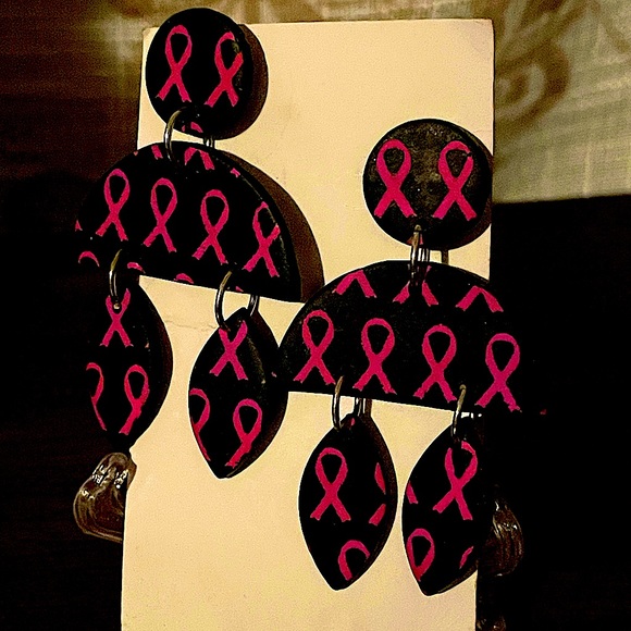 Breast Cancer Awareness Pink Ribbon Earrings NWOT - Picture 3 of 3